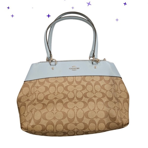 COACH BROOKE CARRY ALL IN CANVAS KHAKI/PALE BLUE/SILVER - Picture 2 of 8